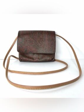 Etro Small Paisley Crossbody Bag in Brown with Tan Strap
